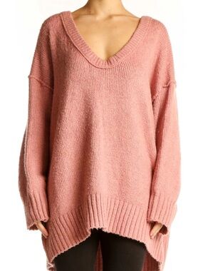 Free People Oversized V-Neck Sweater in Dusty Rose
